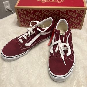 Burgundy Vans sneakers